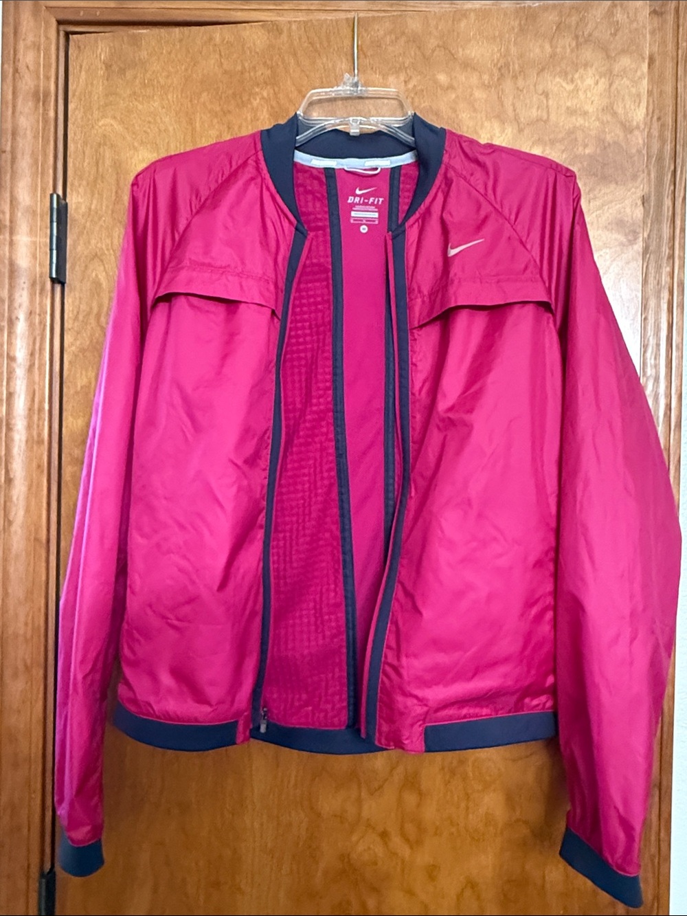 Nike Women's Bright Pink Dri‑FIT Bomber Jacket with Navy Trim
